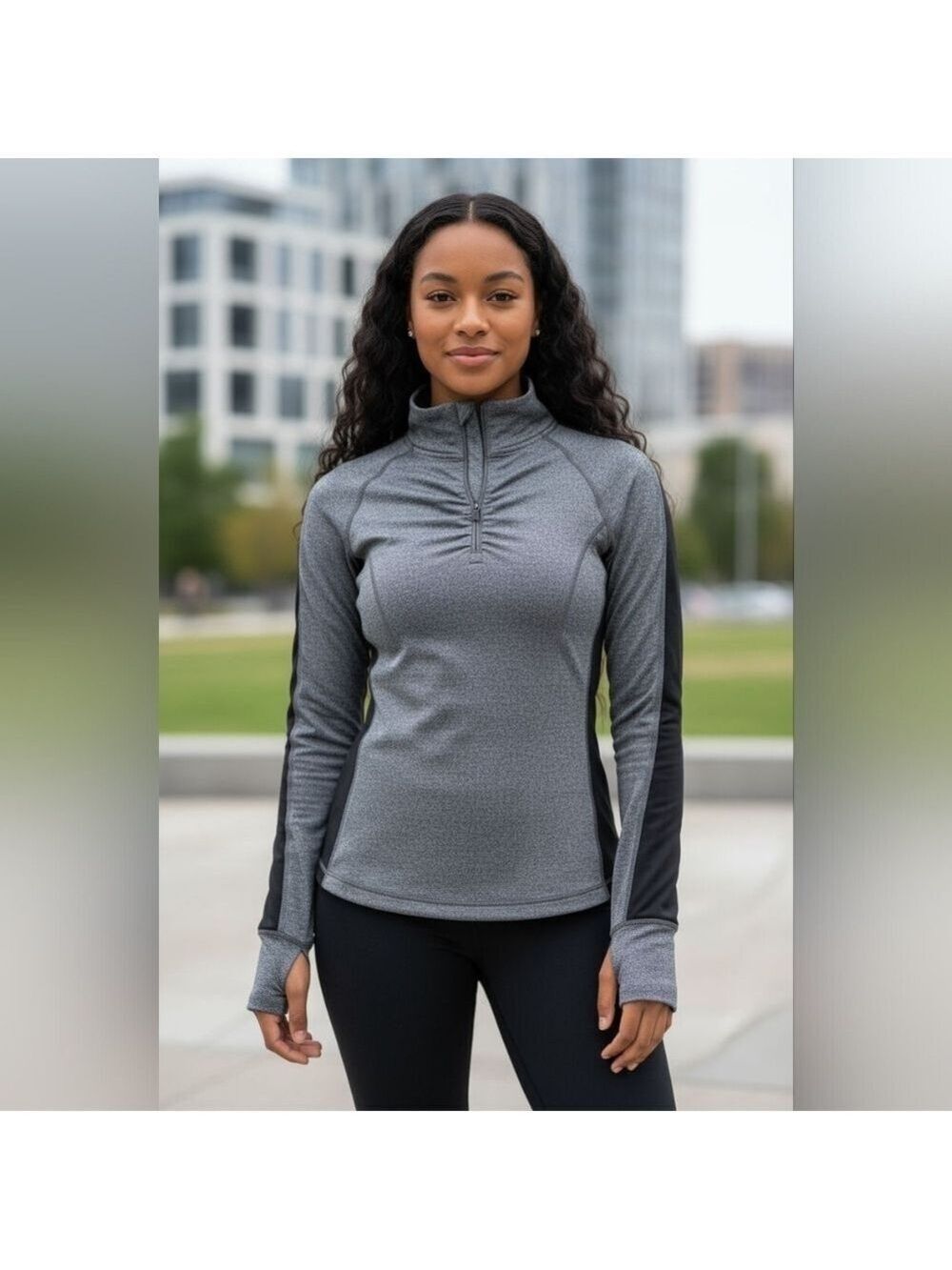 98 Degree by Reflex Long Sleeve Activewear Top Gray Black #LS12